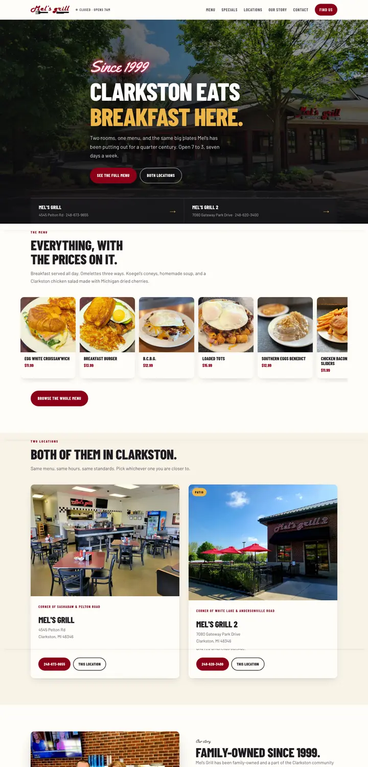 The Mel’s Grill website