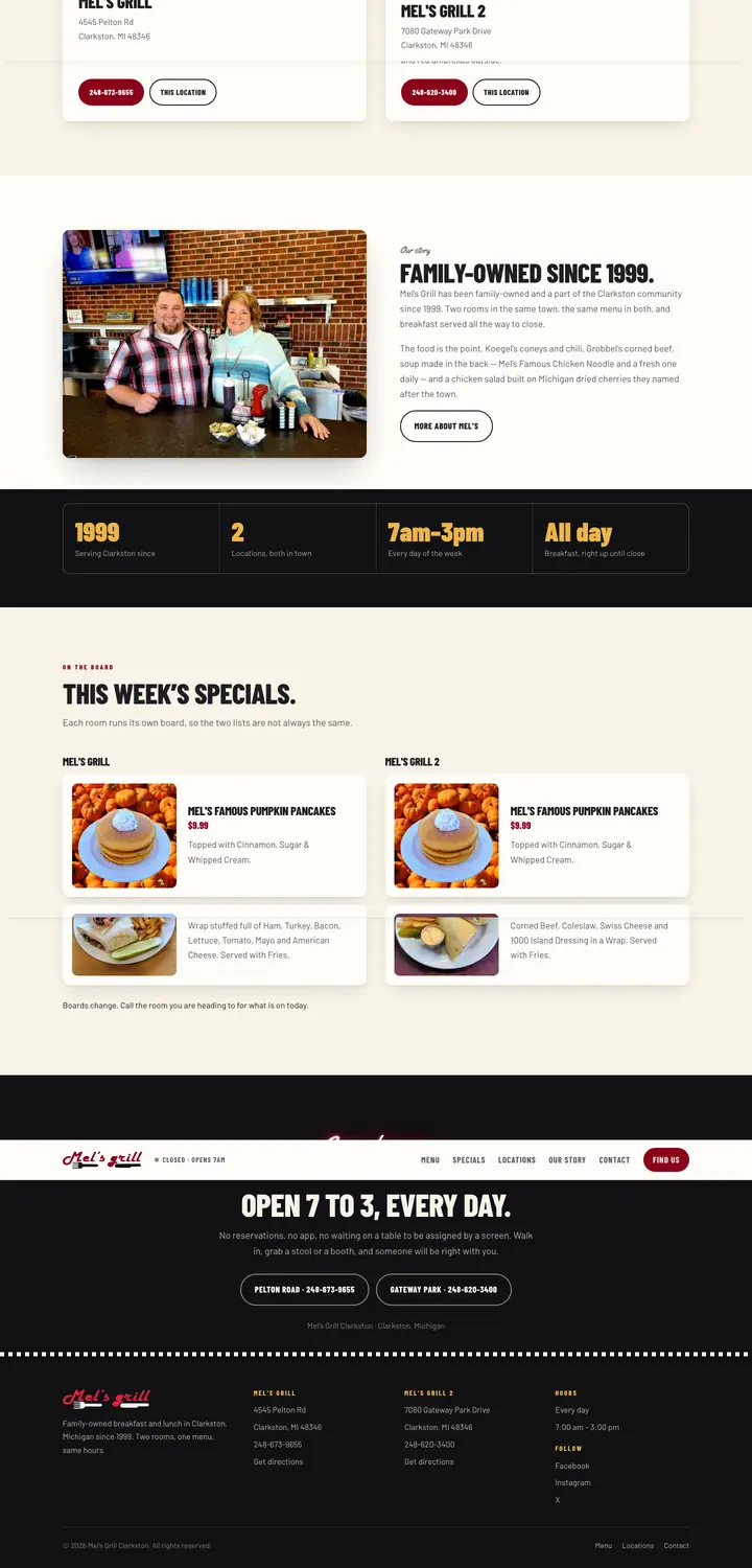 The Mel’s Grill website